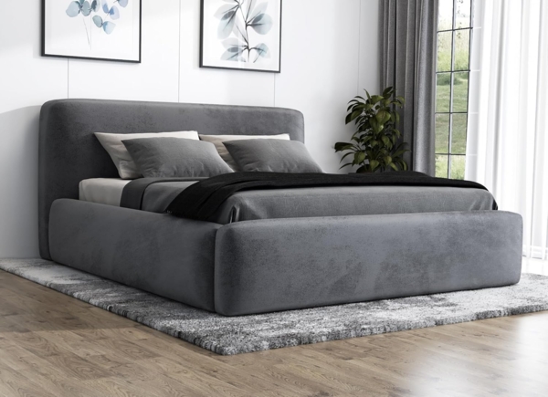 Polsterbett LUMO 90x200 mit Matratze, Bettkasten und Lattenrost. Farbe: Anthracite 18