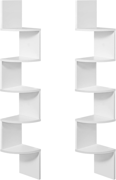 Vasagle Eckregal mit 5 Ebenen, Spanplatte weiß, 20 x 20 x 127,5 cm
