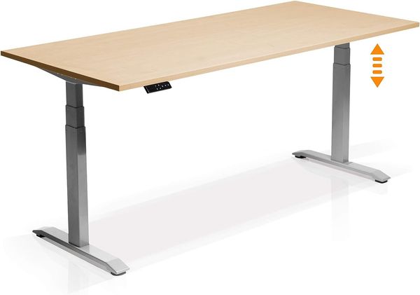 Möbel-Eins OFFICE ONE elektrisch höhenverstellbarer Schreibtisch / Stehtisch, Material Dekorspanplatte weiss Eiche sonomafarbig 120x80 cm