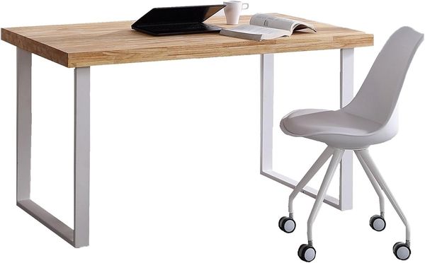 Skraut Home - Schreibtisch - Studiertisch - Natural Modell - 120 x 60 x 73 cm - Farbe Eichenholz - Weiße Metallbeine - Schreibtisch im nordischen Stil