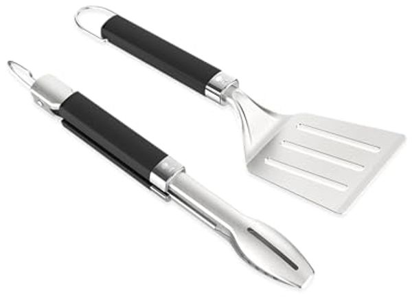 Weber tragbares Grillwerkzeugset (2-teilig) - besteht aus Grillzange und Wender, sühlmaschinen geeignet - Silber - Schwarz (3400213)
