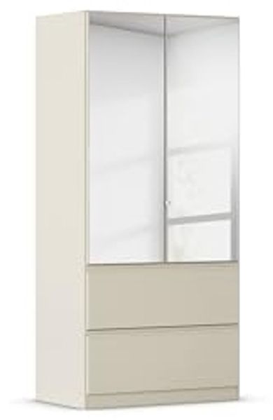 Rauch Möbel Costa, Kleiderschrank für Schlafzimmer, Kinderzimmer, Babyzimmer, Garderobe, Flur, 2-türig, mit Spiegel und 2 Schubladen, Push-to-Open, Zubehör Classic, Farbe Beige, Breite 91 cm