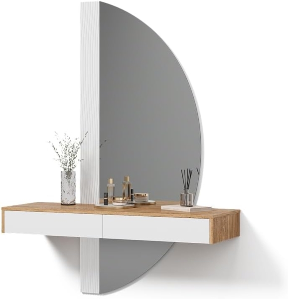 Livinity® Schminktisch Ascona, Weiß/Eiche, 120 cm mit LED Beleuchtung