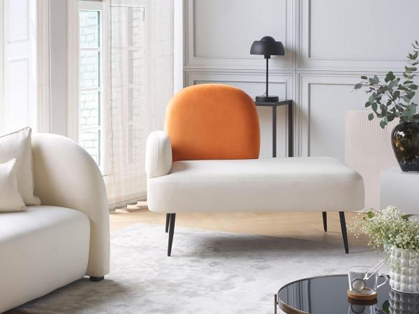 Chaiselongue Samtstoff weiß orange linksseitig ARCEY Bild 2