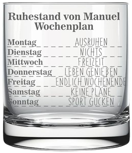 Lasernauten Whiskyglas Glas mit Gravur zur Rente Ruhestand Whiskyglas Geschenk Pensionierung, mit Gravur