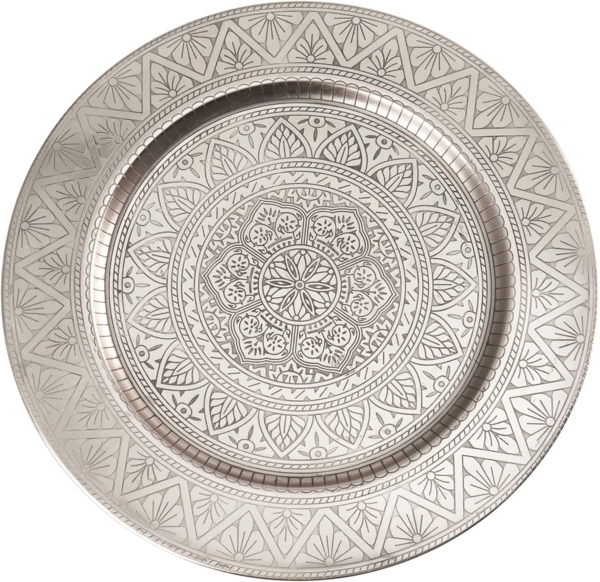 Marrakesch Orient & Mediterran Interior Tablett Orientalisches rundes Tablett aus Metall Manar 35cm, Handarbeit