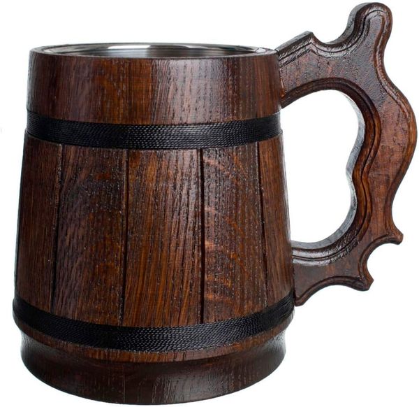 Handgefertigt aus Holz Bier Becher Natürliche Edelstahl Cup Herren Geschenk umweltfreundlichen Souvenir Retro Braun
