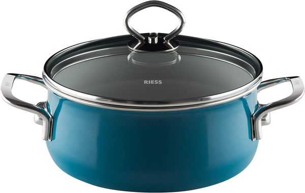 Riess aquamarin Topf 4 L Meer-Emaille-Topf mit Deckel