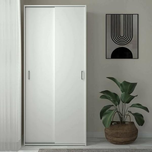 Dmora - Kleiderschrank 2 Türen Elle, Schlafzimmermöbel, Schrank, Garderobe, 78x48 h175 cm, Weiß