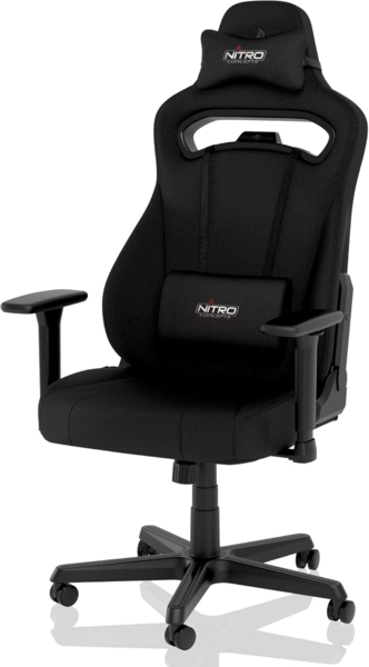 NITRO CONCEPTS E250 Gaming Stuhl - Bürostuhl Ergonomisch Schreibtischstuhl Zocker Stuhl Gaming Sessel Drehstuhl mit Rollen Stoffbezug Belastbarkeit 125 Kilogramm Schwarz