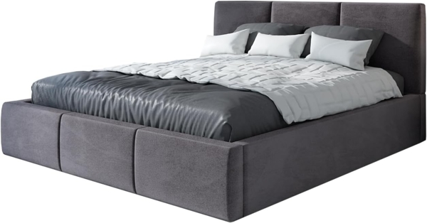 Polsterbett VEROM 140x200 mit Matratze, Bettkasten und Lattenrost. Farbe: Grau 16