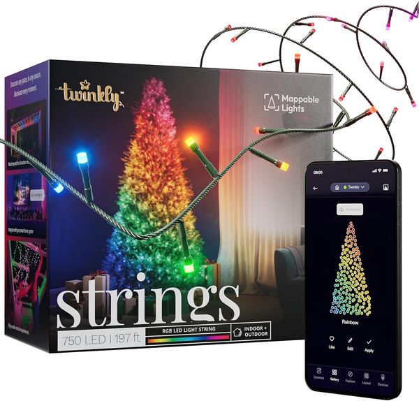 Twinkly Strings 750 RGB-LEDs, LED-Leuchten für den Außen- und Innenbereich, Smarte LED-Lichter, Kompatibel mit Alexa und Google Home, IP44, Weihnachtsdeko, App-Steuerung, Schwarzes Kabel, 60 m