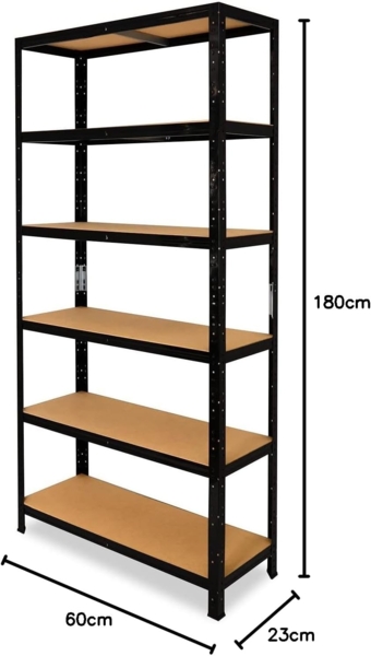 shelfplaza BLACK 180x60x23 cm Schwerlastregal in schwarz mit 6 Böden und 145 kg Traglast pro Boden Bild 2
