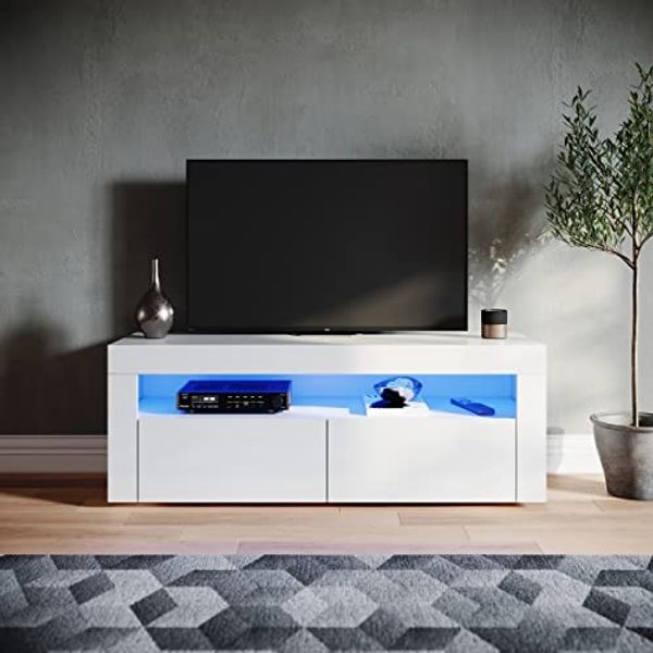 SONNI TV Schrank TV Lowboard LED Weiss,12-LED-Farben,Fehrnser Tisch 120 cm breit