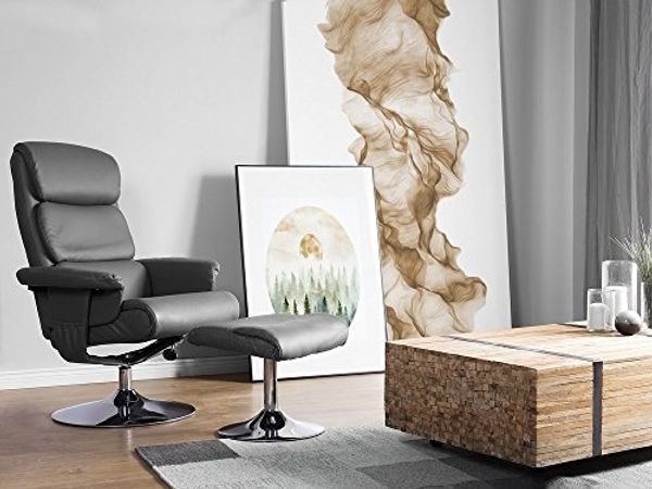 Massagesessel grau Kunstleder Heizfunktion mit Fußhocker LEGEND