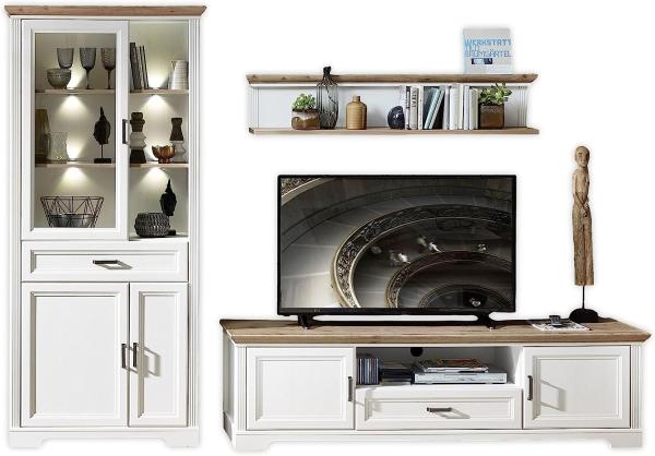 Wohnwand JASMIN UH83 Pinie weiß Nachbildung 3-teilig im Landhausstil