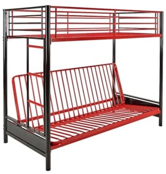 Vente-unique - MODULO Bett Metall SchwarzRot - B 96 cm x H 170 cm x L 198 cm