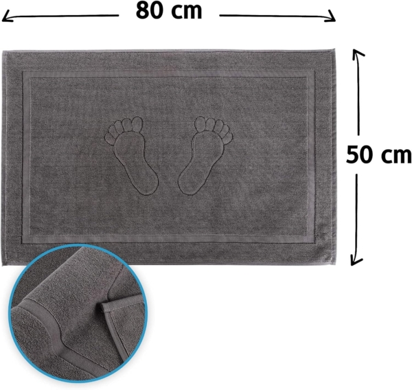 Komfortec Badvorleger Set 2 Teilig, Frottee Duschvorleger, Waschbar Duschmatte & Badteppich, 800 g/m² &100% Baumwolle, Saugfähig & Schnelltrocknend, 50x80 cm, Anthrazit Grau Bild 5