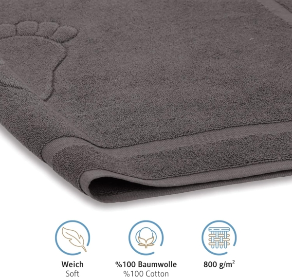 Komfortec Badvorleger Set 2 Teilig, Frottee Duschvorleger, Waschbar Duschmatte & Badteppich, 800 g/m² &100% Baumwolle, Saugfähig & Schnelltrocknend, 50x80 cm, Anthrazit Grau Bild 2