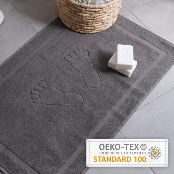 Komfortec Badvorleger Set 2 Teilig, Frottee Duschvorleger, Waschbar Duschmatte & Badteppich, 800 g/m² &100% Baumwolle, Saugfähig & Schnelltrocknend, 50x80 cm, Anthrazit Grau Bild 6