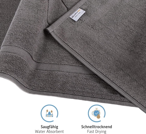 Komfortec Badvorleger Set 2 Teilig, Frottee Duschvorleger, Waschbar Duschmatte & Badteppich, 800 g/m² &100% Baumwolle, Saugfähig & Schnelltrocknend, 50x80 cm, Anthrazit Grau Bild 3