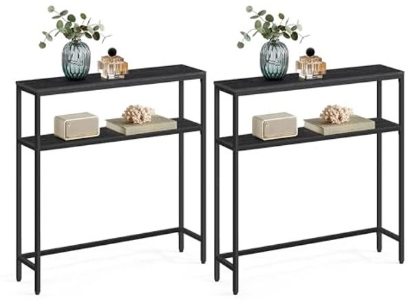 VASAGLE Konsolentisch, schmaler Sofatisch mit 2 Ablagen, 20 x 80 x 80 cm, Flurtisch, 2 Ebenen, für Flur, Wohnzimmer, Schlafzimmer, anthrazitgrau-tintenschwarz LNT130B22