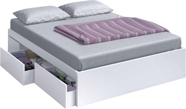 Habitdesign Bettgestell mit 4 Schubladen, Doppelbett, Modell Kendra, Finish in Weiß, Maße: 156 cm (B) x 196 cm (T) x 37 cm (H)
