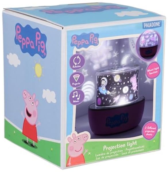 Peppa Pig Paladone Projektionslicht - Offiziell lizenzierte Projektorlampe mit Sounds & austauschbaren Szenen, 4 Lichtmodi, Schlafenszeit Beruhigendes Nachtlicht