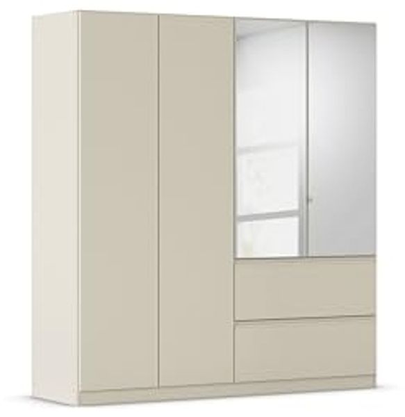 Rauch Möbel Costa, Kleiderschrank für Schlafzimmer, Kinderzimmer, Babyzimmer, Garderobe, Flur, 4-türig, mit Spiegel und 2 Schubladen, Push-to-Open, Zubehör Classic, Farbe Beige, Breite 181 cm