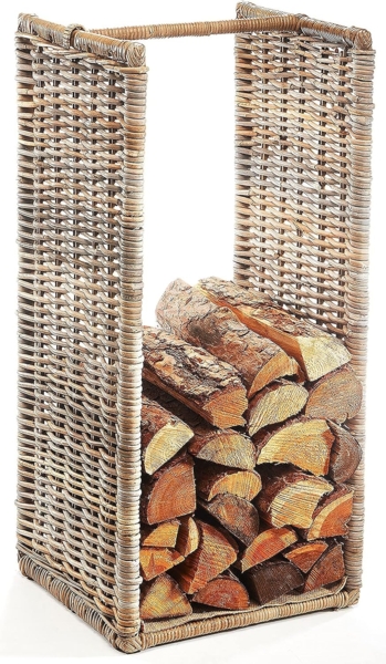 Kobolo Kaminholzregal Kaminholzablage Holzablage Rattan kubu grey, Holzaufbewahrung Feuerho, BxTxH:42x38x90 cm, (Einzelstück, 1-St, Stück)