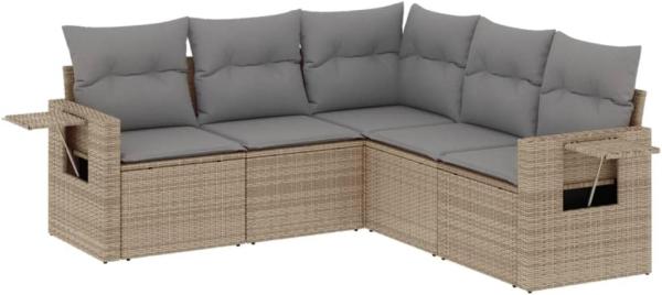 vidaXL 5-tlg. Garten-Sofagarnitur mit Kissen Beige Poly Rattan 3252486
