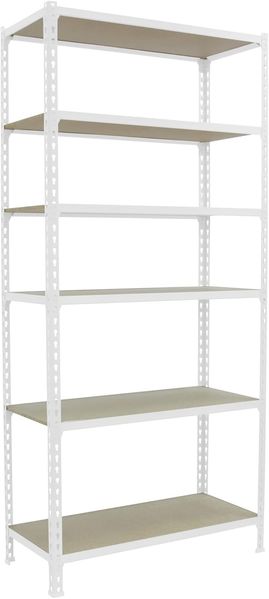 Simonrack Schwerlastregal, Lagerregal, 250 x 80 x 40 cm, Metallregal, Kellerregal, Biegestelle 150 kg, 6 Holzfachböden, Weiss/Holz - Maderclick