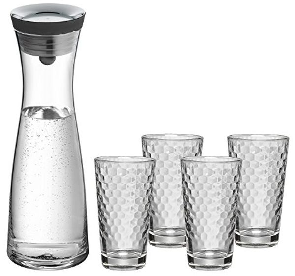 WMF Wasserkaraffe Basic Set Wasserkaraffe mit 4 Gläsern, (1x Glaskaraffe (Füllmenge 1,0 l, Höhe 29 cm), 4x Trinkglas (Füllmenge 275 ml, Höhe 14 cm), 5-tlg, 1x Glaskaraffe (1,0 l, Höhe 29 cm), 4x Trinkglas (275 ml, Höhe 14 cm)