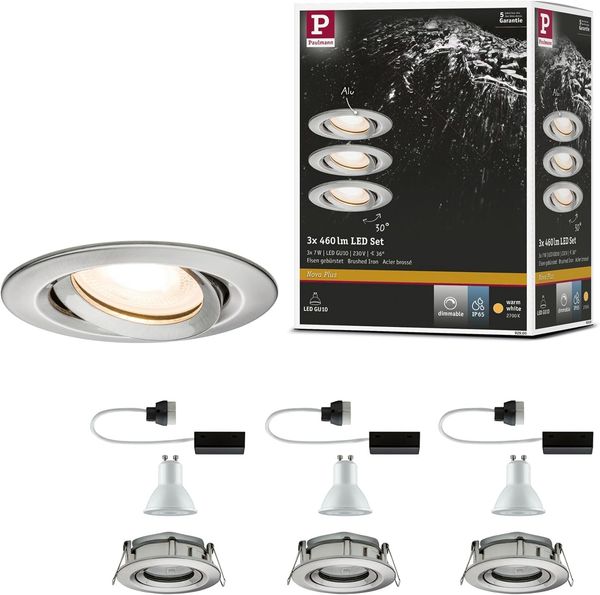 Paulmann No. 92900 Einbauleuchte LED Nova IP65 rund 7W GU10 Eisen 3er-Set schwenkbar
