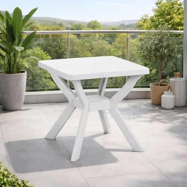 Gartentisch Reno Eckig Weiß Balkontisch Wetterfest robust 70x70x72cm