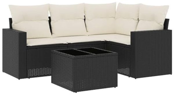 vidaXL 5-tlg. Garten-Sofagarnitur mit Kissen Schwarz Poly Rattan 3251253