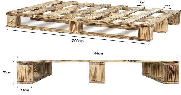 sunnypillow 140x200 cm Palettenbett aus Holz Holzbett Massivholzbett Bett aus Paletten Palettenmöbel Geflammt Vintage europalette 80 90 100 120 140 160 180 200 220 240x200 cm Bild 3