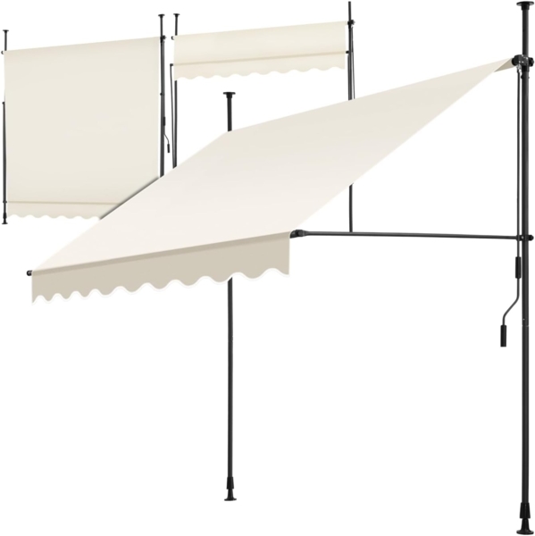 tectake® Klemmmarkise mit Handkurbel, Balkon Markise ohne Bohren, Markise höhenverstellbar, UV-beständig, wasserabweisend, Terrassenüberdachung, Sonnenschutz Terrasse & Balkon, Breite 200 cm - beige