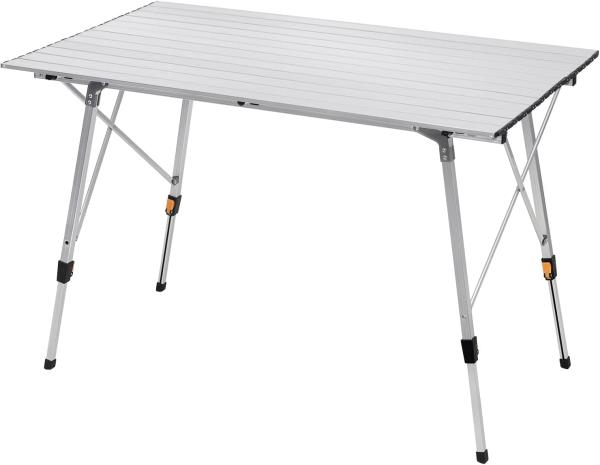 WOLTU Alu Campingtisch klappbar, Falttisch Höhenverstellbar mit Tragetasche & aufrollbarer Tischplatte, Klapptisch Reisetisch 4-6 Personen, für Camping Garten Balkon, 120 * 68. 5cm, Silber