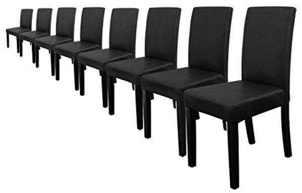 8er-Set Polsterstühle mit Massivholzbeinen und Kunstlederbezug Schwarz en. casa