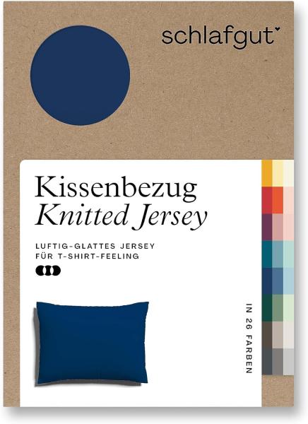 Schlafgut Knitted Jersey Bettwäsche | Kissenbezug einzeln 70x90 cm | blue-deep