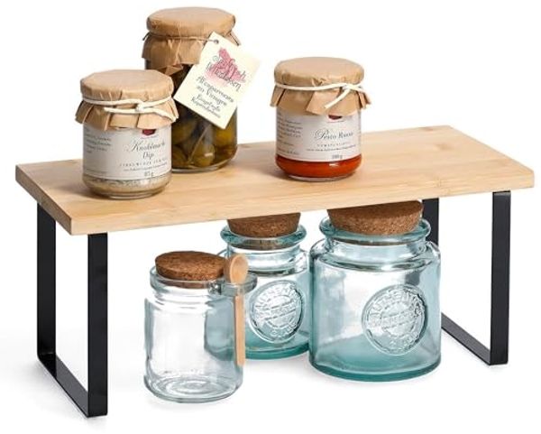 Avilia Bambusregal | Regal für Wohnzimmer | Bodenregal aus Holz und Metall | Küchenregal aus Holz | Regal aus Bambus und Metall zum Boden Braun und Schwarz, 36 x 15,5 x 15,5 cm