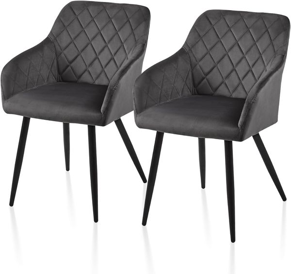 TUKAILAI Esszimmerstühle 2er Set, Küchenstühle Samt,Polsterstühle Wohnzimmerstühle Sessel mit Armlehnen Rückenlehne Metallbeinen, für Küche Esszimmer Wohnzimmer, bis 120kg