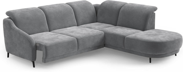 CAVADORE Ecksofa Blue/Eckcouch im modernen Design, inklusiv Kopfteilverstellung, Vorziehsitz motorisch, Klapptisch und mattschwarzen Metallfüßen / 258 x 93 x 249 / Flachgewebe, Grau Bild 5