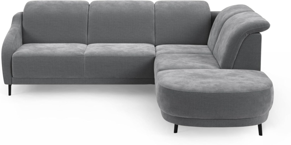 CAVADORE Ecksofa Blue/Eckcouch im modernen Design, inklusiv Kopfteilverstellung, Vorziehsitz motorisch, Klapptisch und mattschwarzen Metallfüßen / 258 x 93 x 249 / Flachgewebe, Grau Bild 9