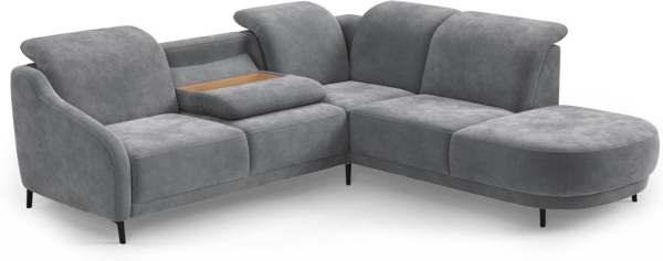 CAVADORE Ecksofa Blue/Eckcouch im modernen Design, inklusiv Kopfteilverstellung, Vorziehsitz motorisch, Klapptisch und mattschwarzen Metallfüßen / 258 x 93 x 249 / Flachgewebe, Grau Bild 4