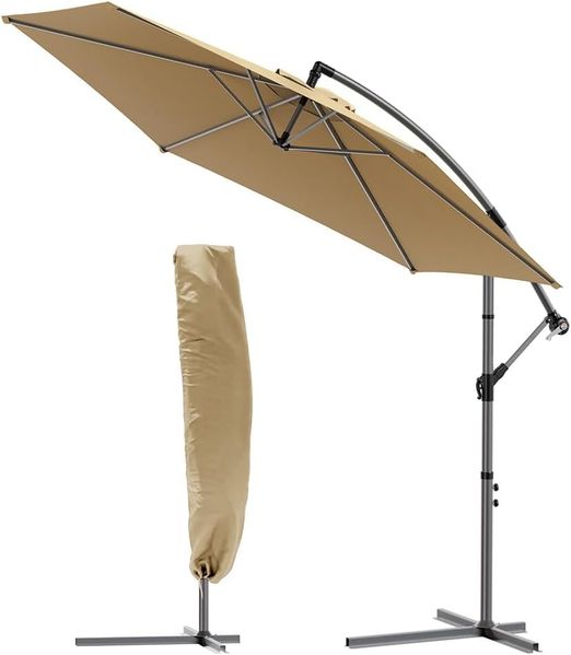 VOUNOT Ampelschirm 300 cm, Sonnenschirm mit Kurbelvorrichtung, Kurbelschirm mit Schutzhülle, Sonnenschutz UV-Schutz, Gartenschirm Marktschirm, Khaki