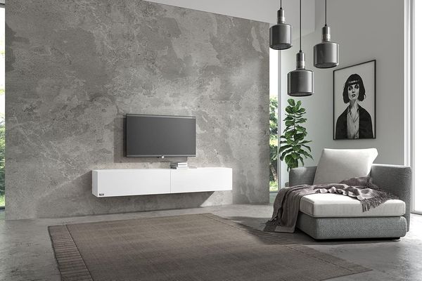 Wuun® TV Board hängend/8 Größen/5 Farben/180cm Matt-Weiß/Front: Weiß-Matt/Lowboard Hängeschrank Hängeboard Wohnwand/Hochglanz & Naturtöne/Somero