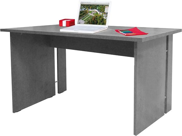 Dmora Linearer Schreibtisch für Büro und Arbeitszimmer, Minimaler Computertisch, Schreibtisch für die Arbeit, 120x78xh75 cm, Farbe Zementgrau