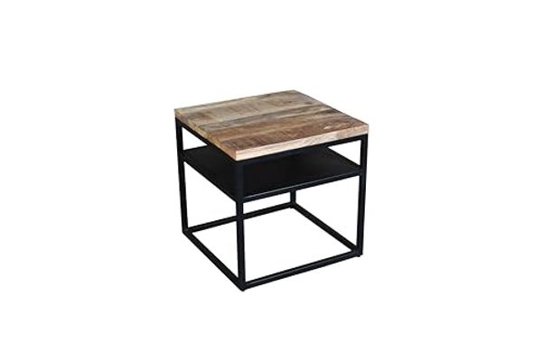 Couchtisch >IRON< in braun / schwarz aus Massivholz / Metall - 50x52x50 (BxHxT)